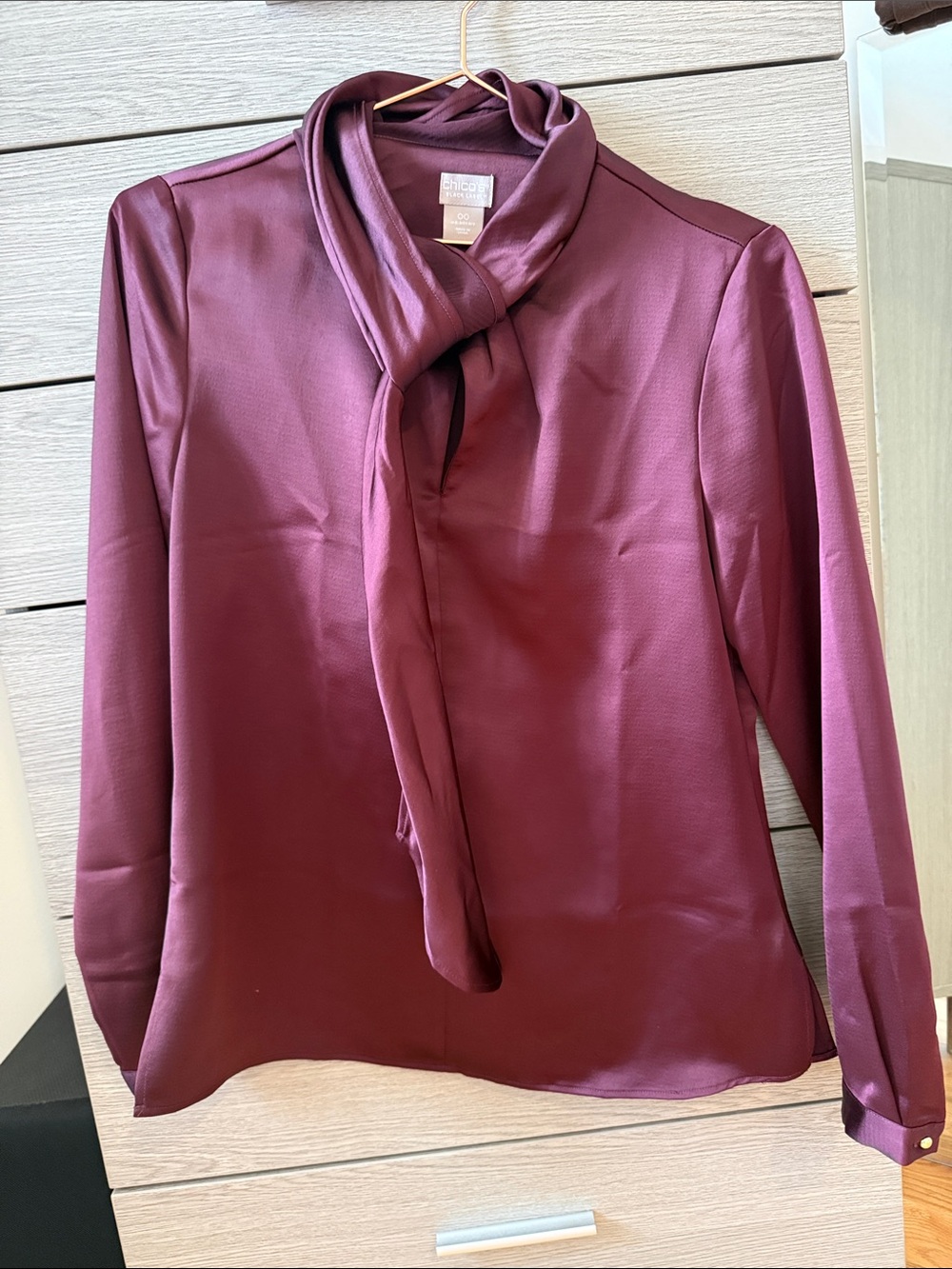 Chico's Satin Tie-Neck Blouse - Wine